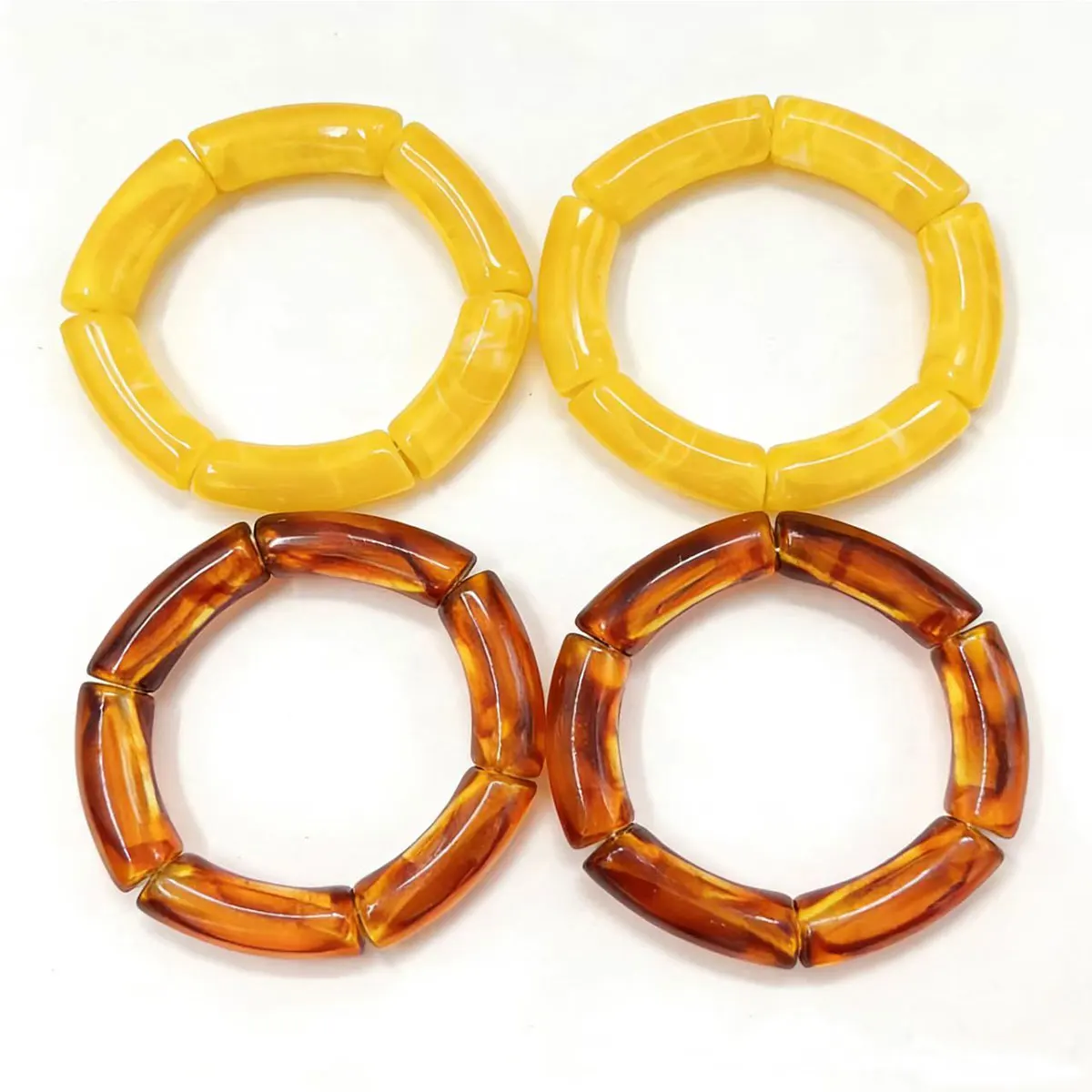 Fashion Acrylic 4PCS/Set Resin Amber Bamboo Bead Elastic Bracelet Bangles Tube Beads Handmake 2024 Trendy Designer Bracelet Set Image 4