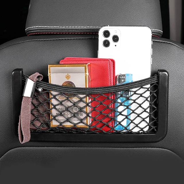 Sac de rangement pour voiture, porte-filet élastique, poche, filet à  coller, support de téléphone, accessoires d'intérieur de voiture -  AliExpress