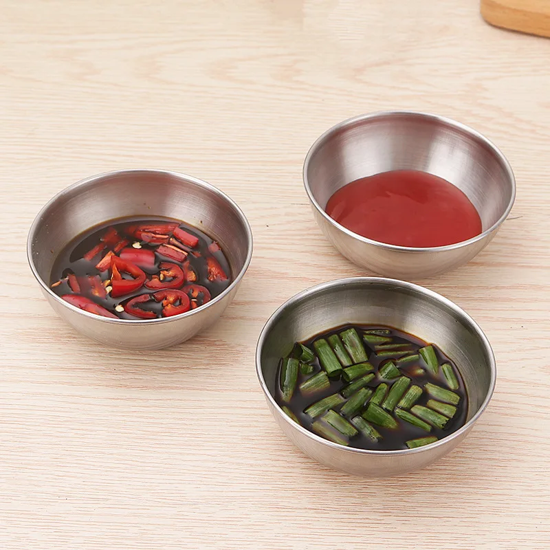 Confezione da 8 piatti per salsa in acciaio inossidabile da 3.2 pollici Mini piattini individuali ciotola piatti per condimenti Sushi ciotola per immersione piatti per antipasti