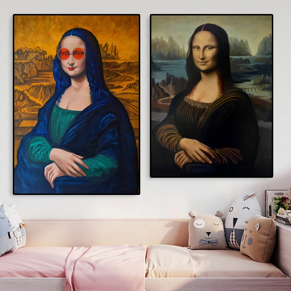 

Funny Abstract Art Mona Lisa Canvas Painting Modern Pop Portrait Poster and Prints Street Art Wall Pictures for Home Room Decor