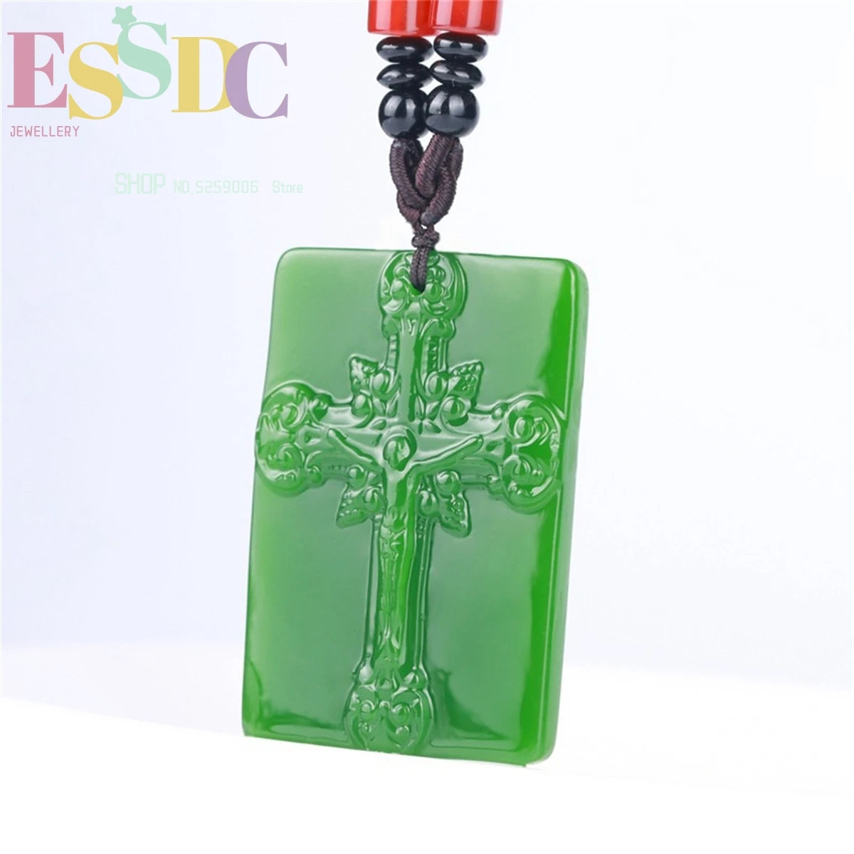

Natural Green Hetian Stone Cross Carved Jade Pendant Necklace Chinese Jadeite Jewelry Charm Jesus Amulet Gifts for Women Men