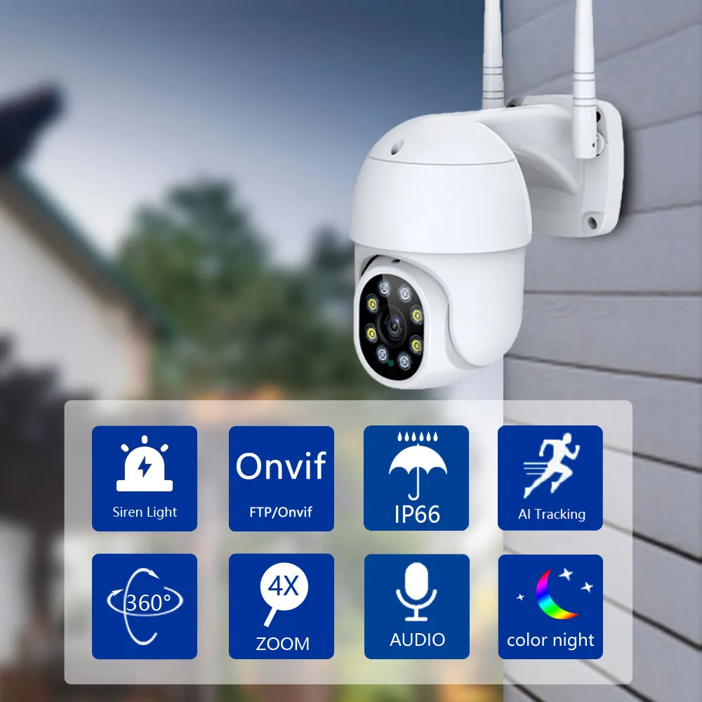 8MP Security Protection WIFI Camera Video Surveillance Outdoor PTZ 4.0X Digital Zoom Night Vision Onvif AI Auto Tracking icsee