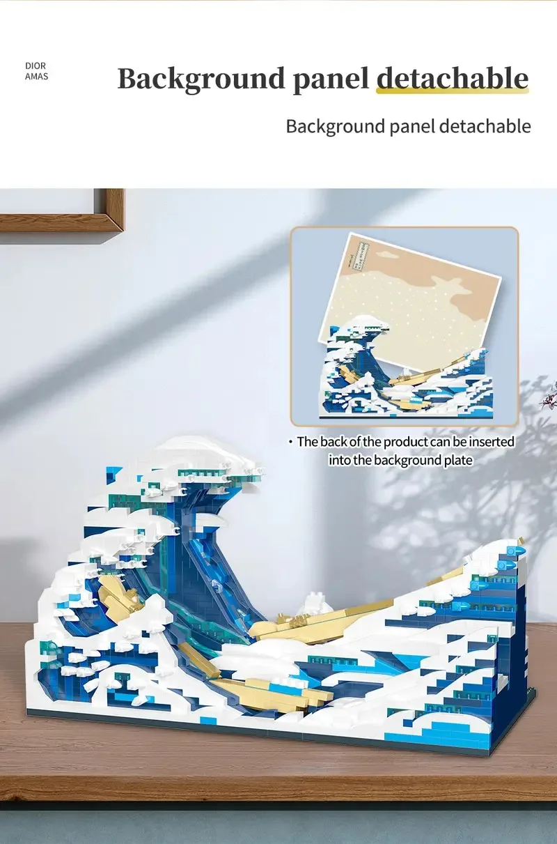 Pantasy Kanagawa Surfing Puzzle Ukiyo-E Building Block Decoration Creative Assembling Toy World Famous Painting Gift 5