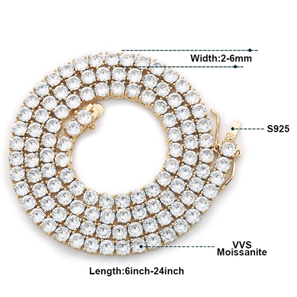 [Tennis Chain] Premium Unisex Moissanite Tennis Necklace for Men Original 925 Sterling Silver Hip Hop Tennis Bracelets for Women 4