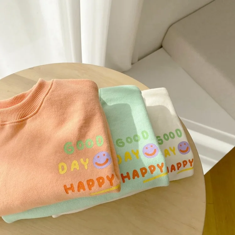 Spring Baby Cartoon Letter Sweatshirt Infant Long Sleeve Pullover Boy Girls Fashion Baby Smile Sweatshirt Clothes
