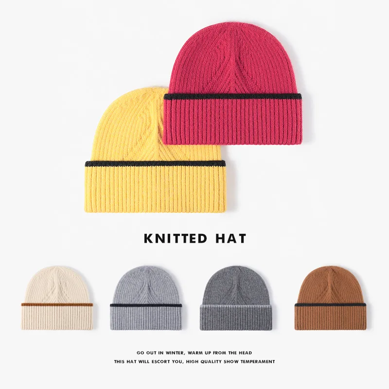 

Men's women's Colour Blocking Big Head Circumference Winter Models Cold Cap Fashion Outdoor Jacquard Wool Cap Warm Knitted Cap