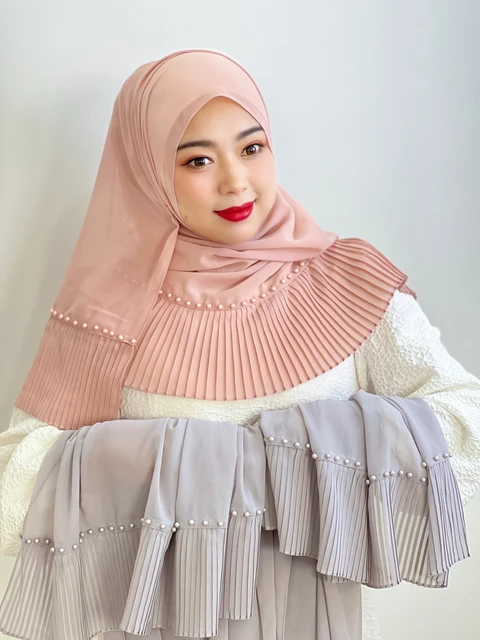 Muslim Pleated Turban Ladies Shawl Chiffon Robe Dress