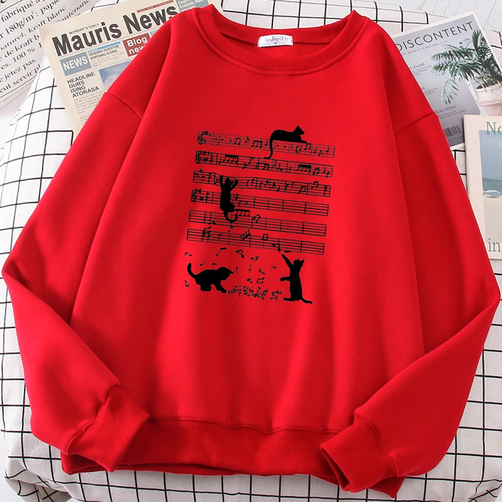 red color cat sweatshirt with music note and sheet