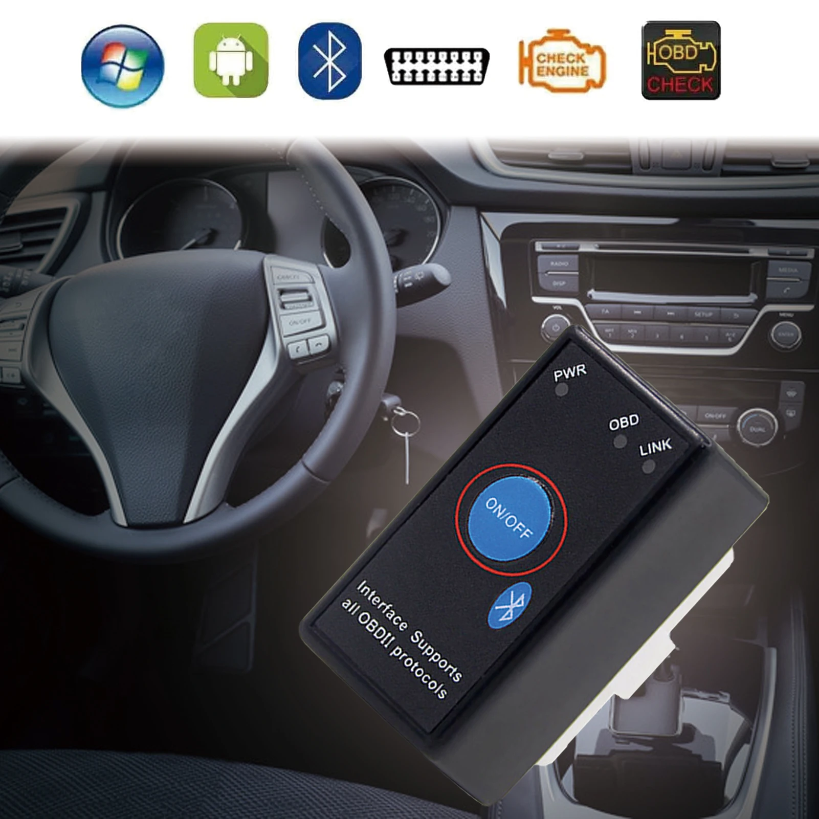 Фото ELM 327 V 1,5 OBD 2 Автомобильный диагностический адаптер ODB2/IOS ELM327 V1.5 OBD2 B luetooth-совместимый сканер 5,0 автомобильный инструмент №5