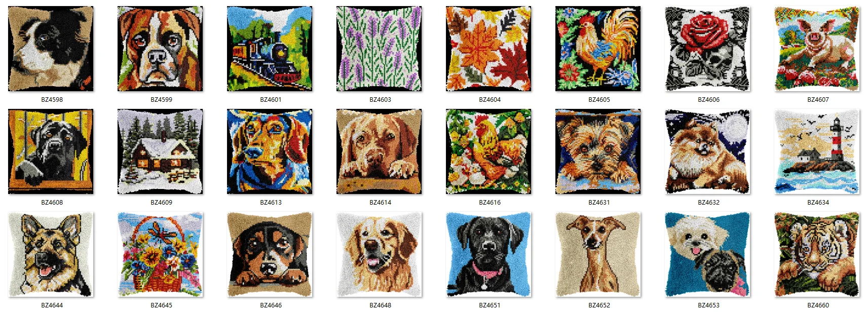 Latch Hook Rug Kits Latch Hook Rug Pillow Pre-Printed Canvas Crochet Needlework Crafts for Adult 43-43CM Flowers Basket