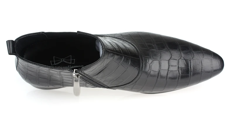 Men Crocodile Grained Retro Chelsea Boots Genuine Leather Business Dress Shoes