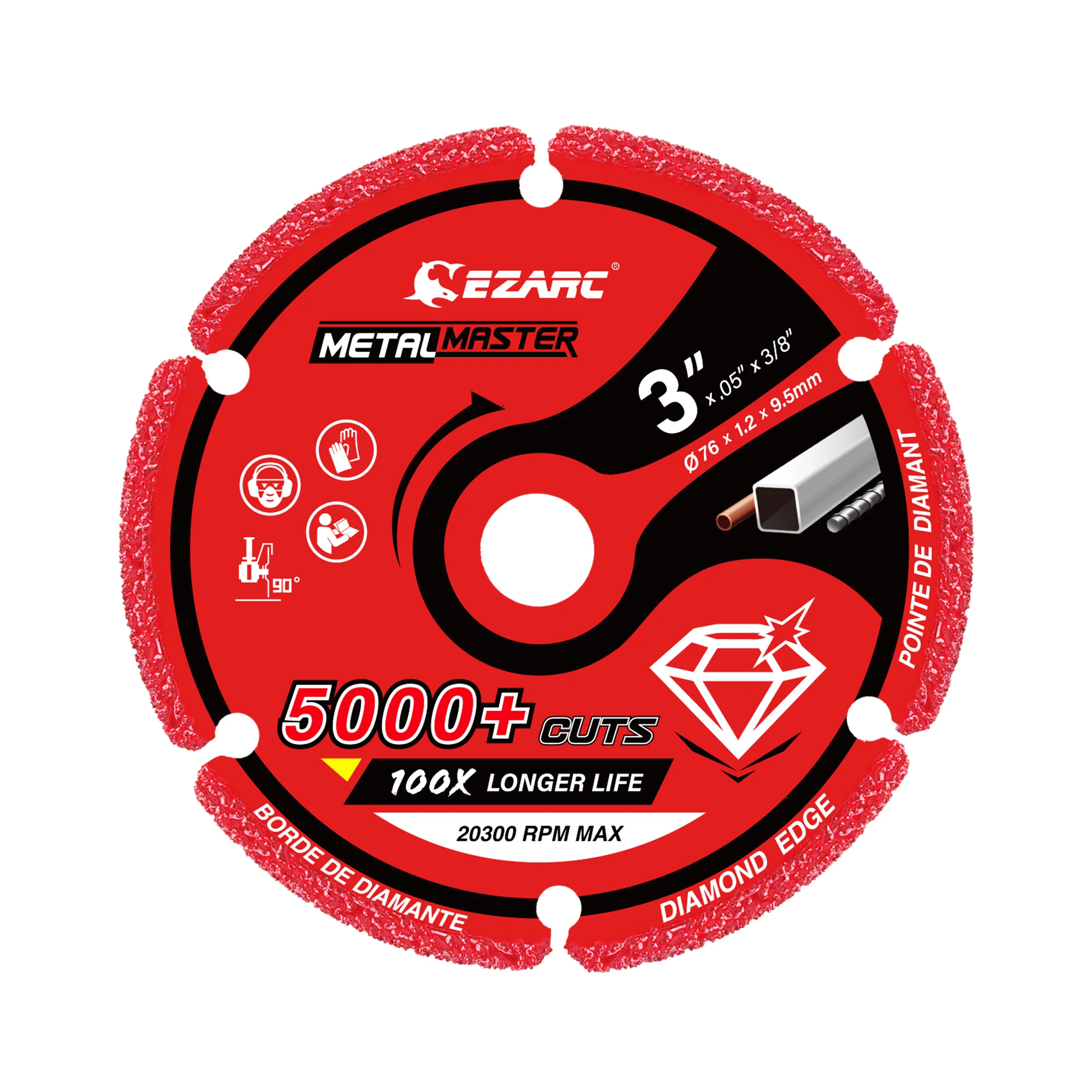 EZARC Diamant-Trennscheibe 76mm X 9,5mm für Metall, Schneidscheibe mit über 5000 Schnitten auf Bewehrungsstahl, Stahl, Eisen und Edelstahl