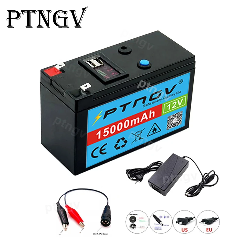 

12V Batterij 15Ah 18650 Lithium Batterij Oplaadbare Batterij Voor Zonne-energie Elektrische Voertuig Batterij + 12.6v3A Charger