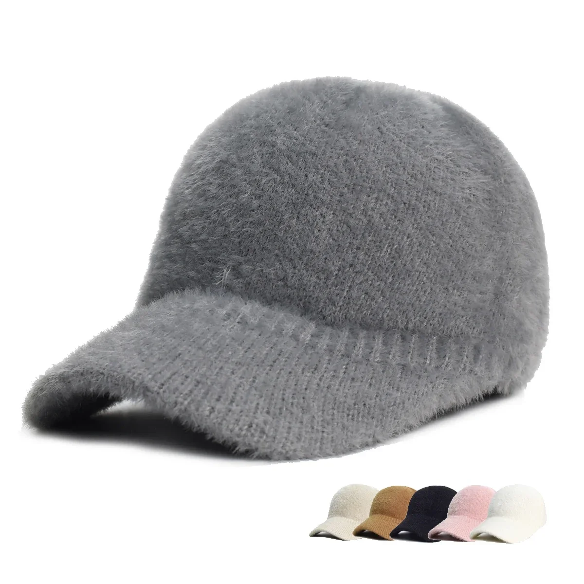 New Fashion Fluffy Baseball Cap Men Women Knitted Warm Winter Solid Color Casual Elegant Hairy Fluff Hat Gorras 야구 모자