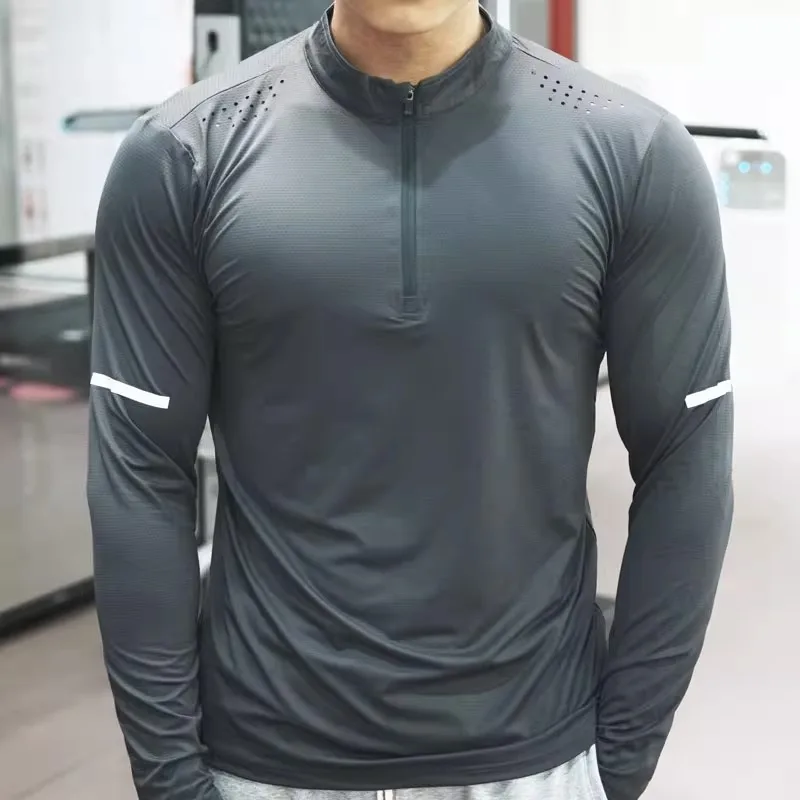 

Осенняя одежда для фитнеса, Мужская быстросохнущая футболка с длинными рукавами, эластичный облегающий топ для спортзала, занятий на открытом воздухе, бега, тренировок, велоспорта
