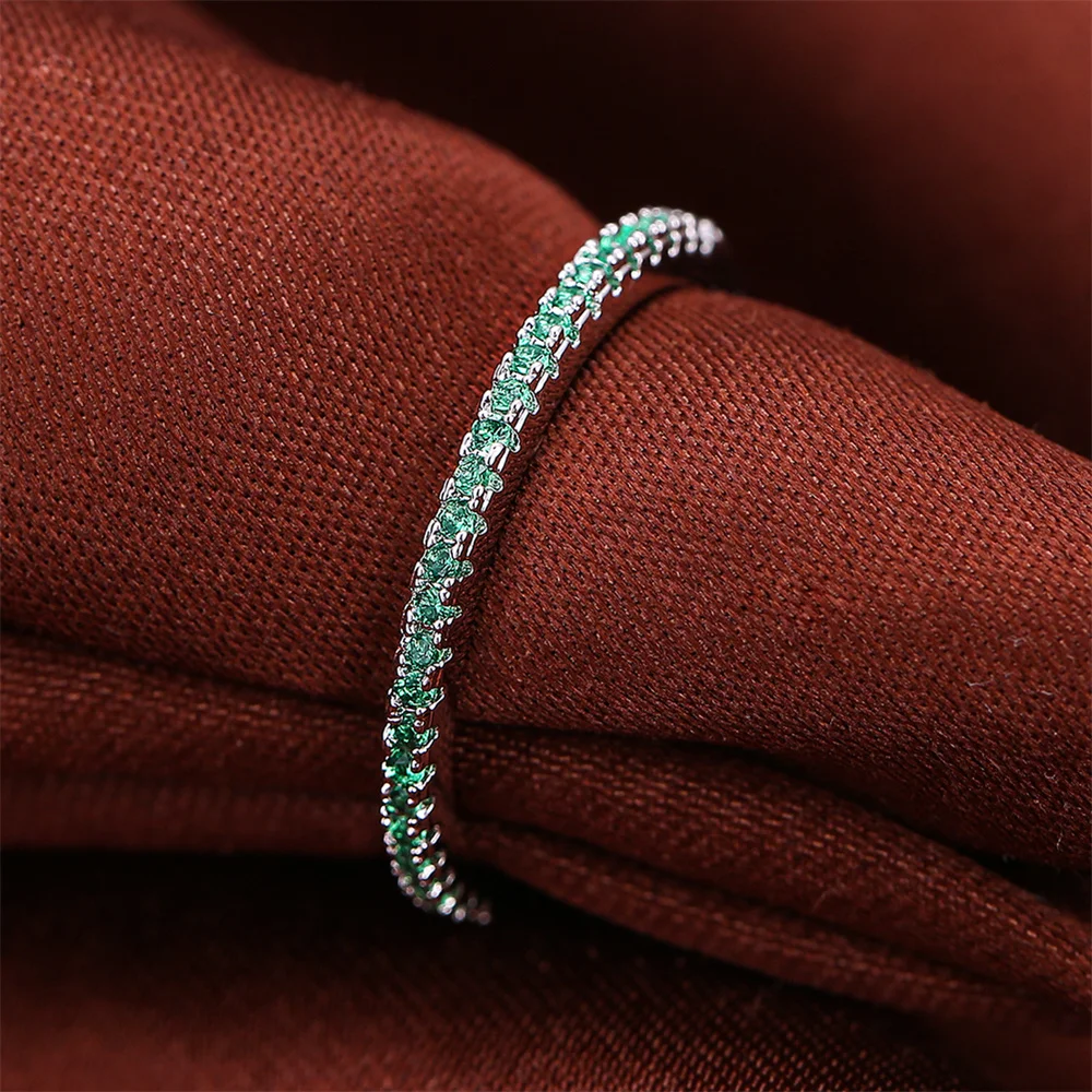 Green Zircon Small Round Stone Wedding Band Stackable Rings For Women Vintage Silver Color Engagement Promise Minimalist Jewelry