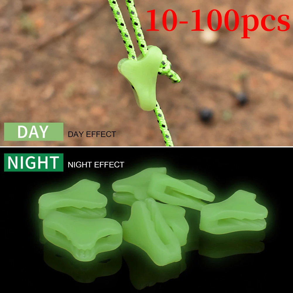 Camping Rope Buckle 10-100pcs Plastic Outdoor Camping Fluorescent Luminous Awning Tent Rope Buckle Canopy Anti-slip Triangle Tightening Hook Buckles camping tent accessories camping tent fasteners camping cord buckles camping rope buckle