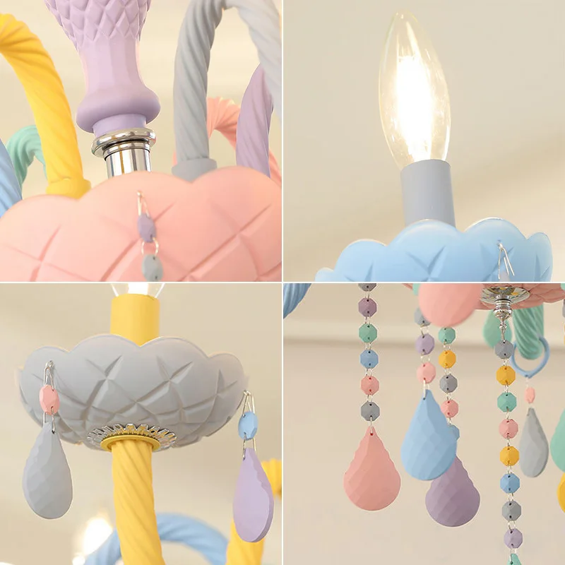 Rainbow Crystal Chandelier 110V/220V European Candle lustres Children's Bedroom Princess Makaron Lamps