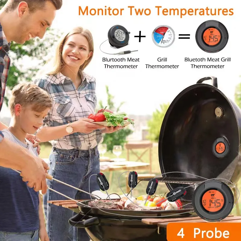 Wireless Meat Thermometer with Bluetooth for 164ft Range on The BBQ Grill  Rotisserie Oven, Digital Bluetooth Meat Thermometer with More Recipes of  Food for Cooking in Kitchen Stove Top Grill, 2 Probes 