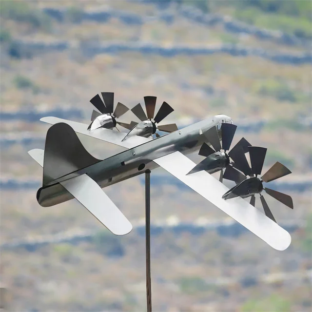 Új Érkezés Fém Szuperforger Repülőgép Szélenergia Szélmalom Kültéri Kerti Udvar Díszdekoráció - Image 5