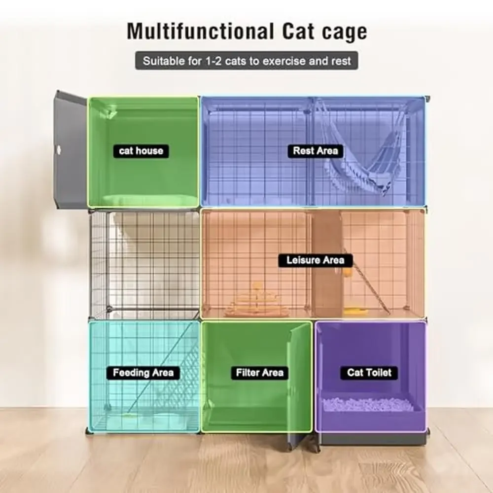 3-Tier Cat Enclosure Playpen House Metal Cage Kennel Litter Box Cradle Toy Pad Crate Medium Kit Kit