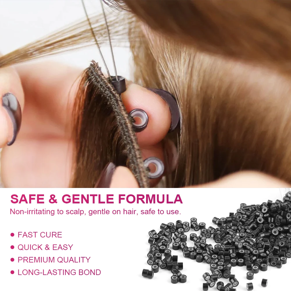 Lanshii 사전 충전된 실리콘 라이닝 마이크로 링 ? I-Tip 및 마이크로 링크 헤어 익스텐션용 1000개 5.0×3.0×3.0mm 비즈