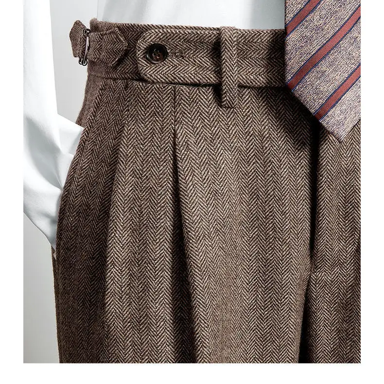 

England Style Spring Autumn Woolen Men Business Dress Pants Casual Slim Wedding Suit Pant Office Social Trousers Pantalon D01