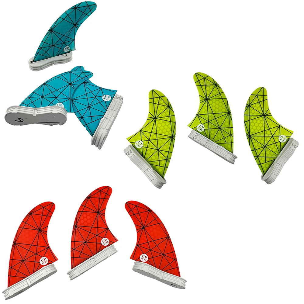 M/L UPSURF FCS 2 Black Line With Blue/Red/Yellow Surfboard Fin Thruster(3 Fins) Fibreglass Honeycomb Double Tabs 2 Surfing Fins surfboard fins m tri fins with key upsurf fcs 2 fins thruster purple honeycomb fibreglass fin double tabs 2 base surf fin