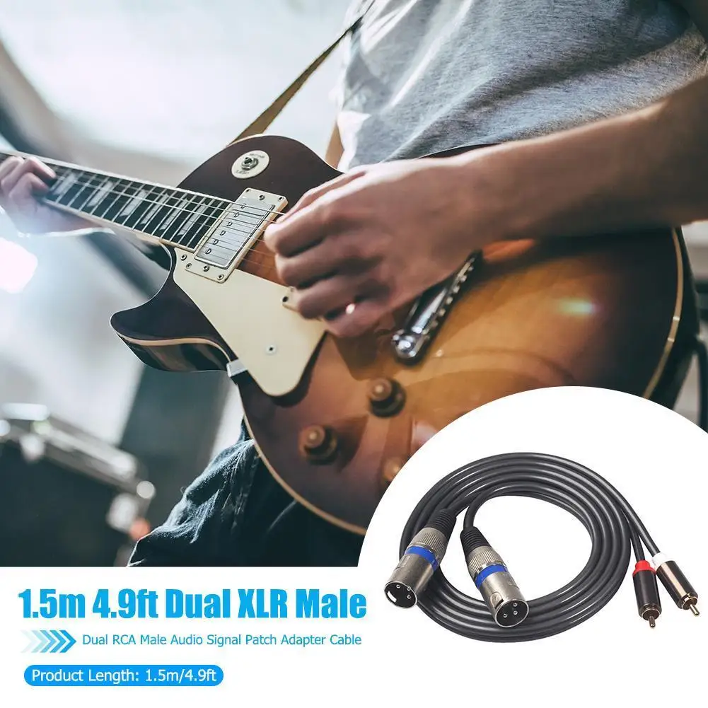 Dual XLR Male To Dual RCA Male Audio Cable Adapter Wire 1.5m/4.9ft Black for Microphone Mixer Headphone Amplifier 2