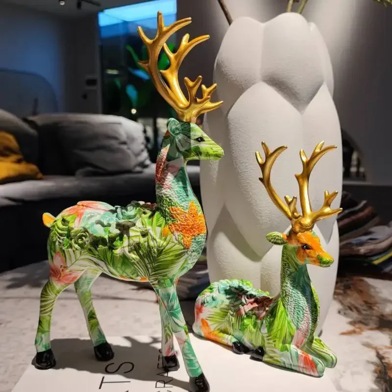 

Statues for Home Decor Figurines Sculptures Modern,Deer Decorations Center Table Living Room Resin , 2 PCS Christmas Reindeer