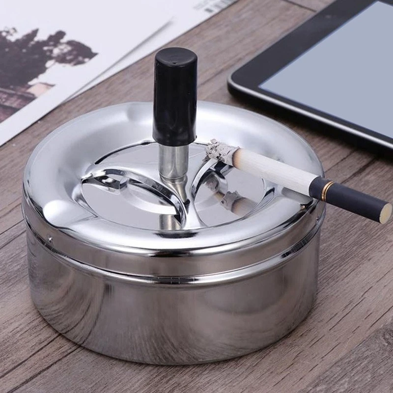 Smoking Accessories Stainless Steel Ashtray Round Push Down Cigarette