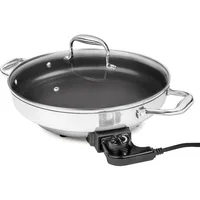 Electric Skillet By Cucina Pro -18/10 Stainless Steel,Frying Pan with Non Stick Interior,Glass Lid,12" Round,Temperature Control 1
