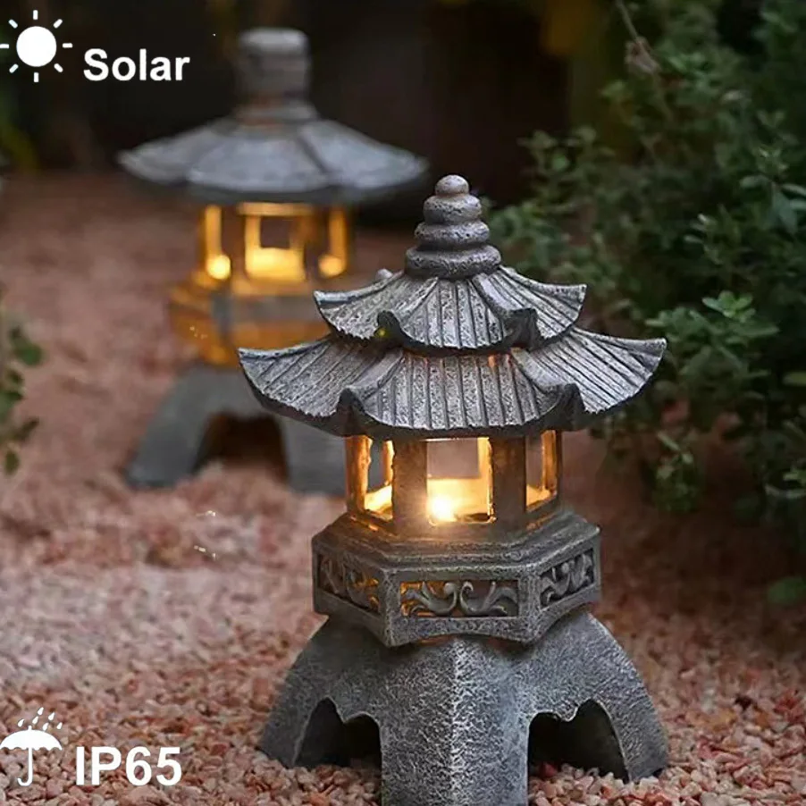 Outdoor Garden Solar Energy Lights Wind Stone Tower Palace Lamp Decoration Buddha Furniture Zen Resin Handicraft Latern decoration copper silver factory outlets 9 tibet silver padmakara padmasambhava rinpoche buddha phurpa dagger statue