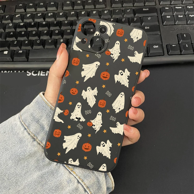 Adorable Cartoon Ghost & Pumpkin Silicone Phone Case - Halloween Edition