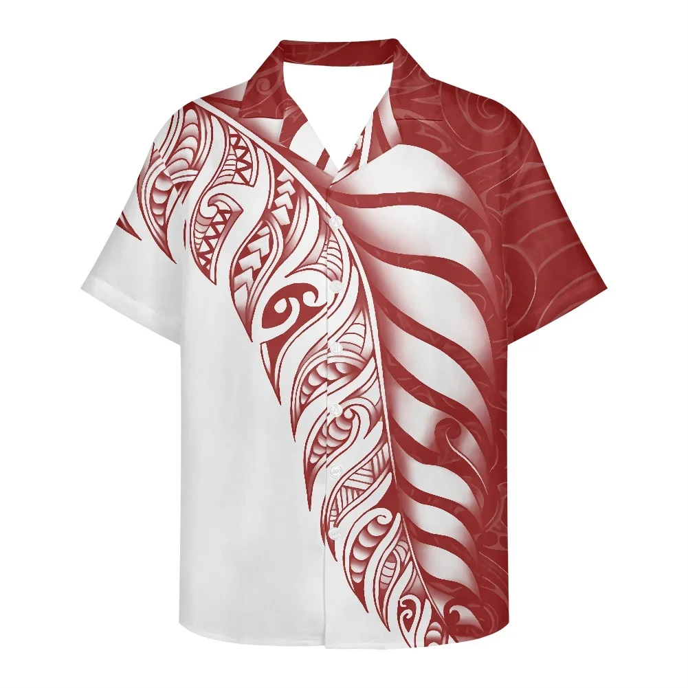 Men's Business Polynesian Shirt Casual Short Sleeve 2022 New Lapel Tribal Tattoo Button Slim Fit Fashion Top 4