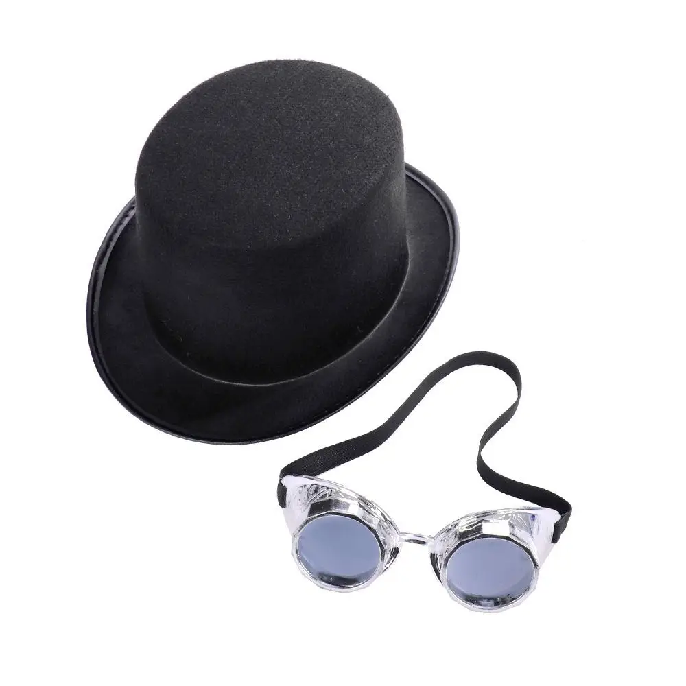 Vintage Black Steampunk Men Hat With Eyeglasses Stage Performance Retro Gothic Hat Magician Hat Non-woven Fabric