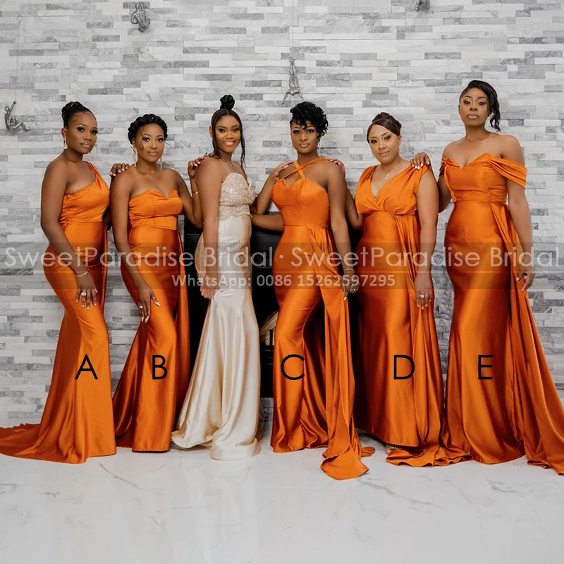 Robe de Demoiselle d'Honneur Sirène Orange, Longue, Sexy, avec Banderole,  pour Fille Africaine, pour ixde Mariage - AliExpress