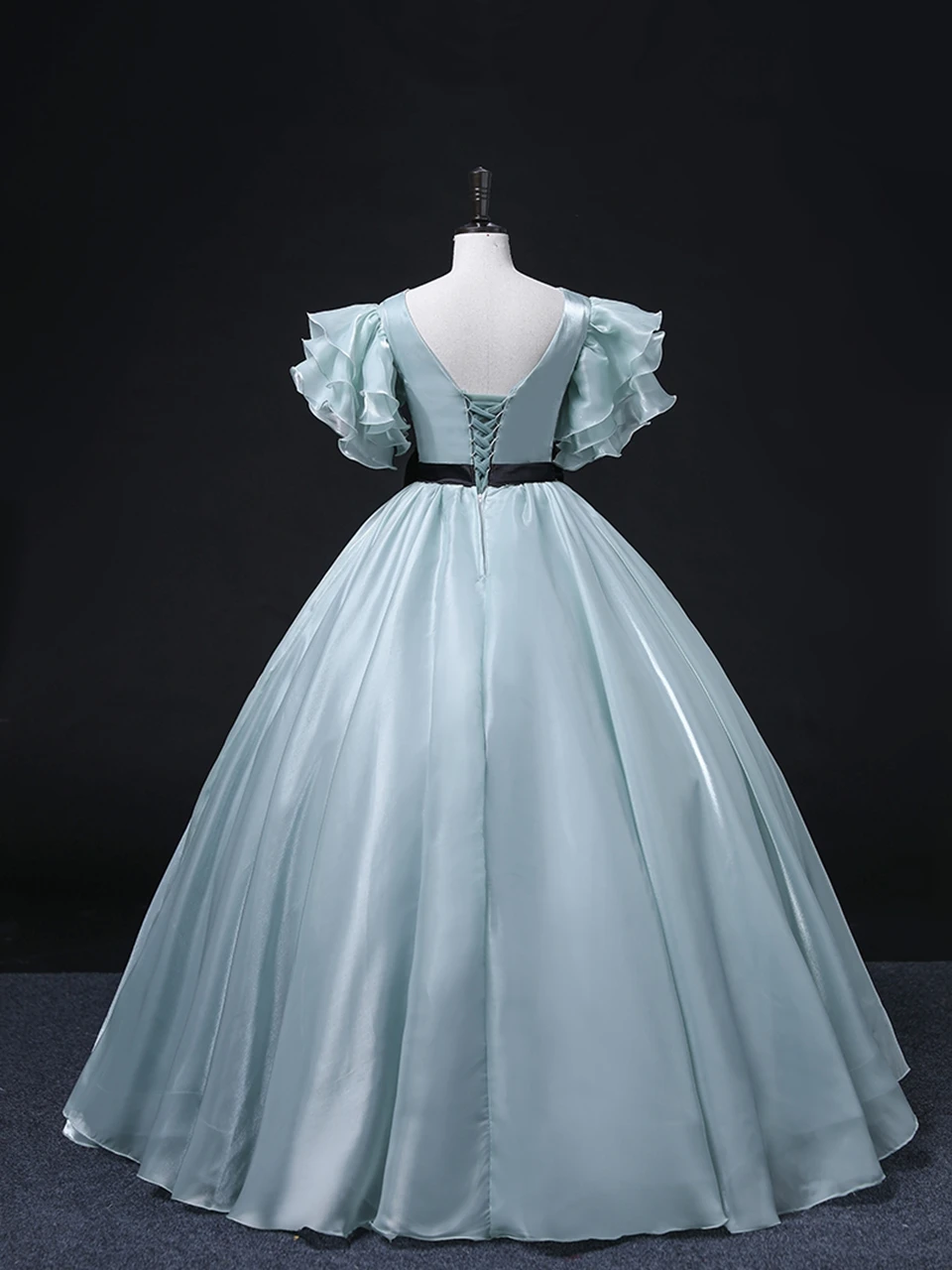 Maßgeschneiderte schöne blaue Satin geraffte einfache Abendkleider Prinzessin Quinceanera Ballkleider mit Schärpen Vestidos De 15 Años – Detail 5