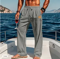 Pantalon ample en coton et lin pour homme, style artistique, taille élastique, couleur unie, décontracté, été 2025 4