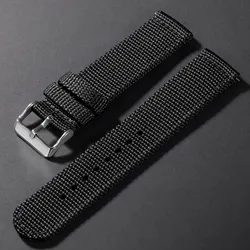 Quick Release Canvas Watch Strap - Versatile Nylon Band Replacement - 22mm (Black)