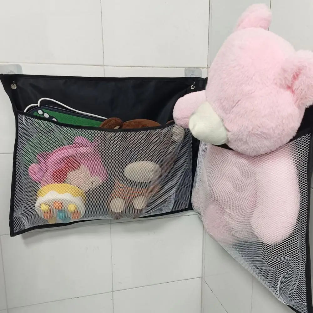 

Wall Mount Toys Storage Bag Heavy Duty Plush Toy Organizer Wall Mount Storage Bag with Hooks Mesh Pockets for Bathroom or Door