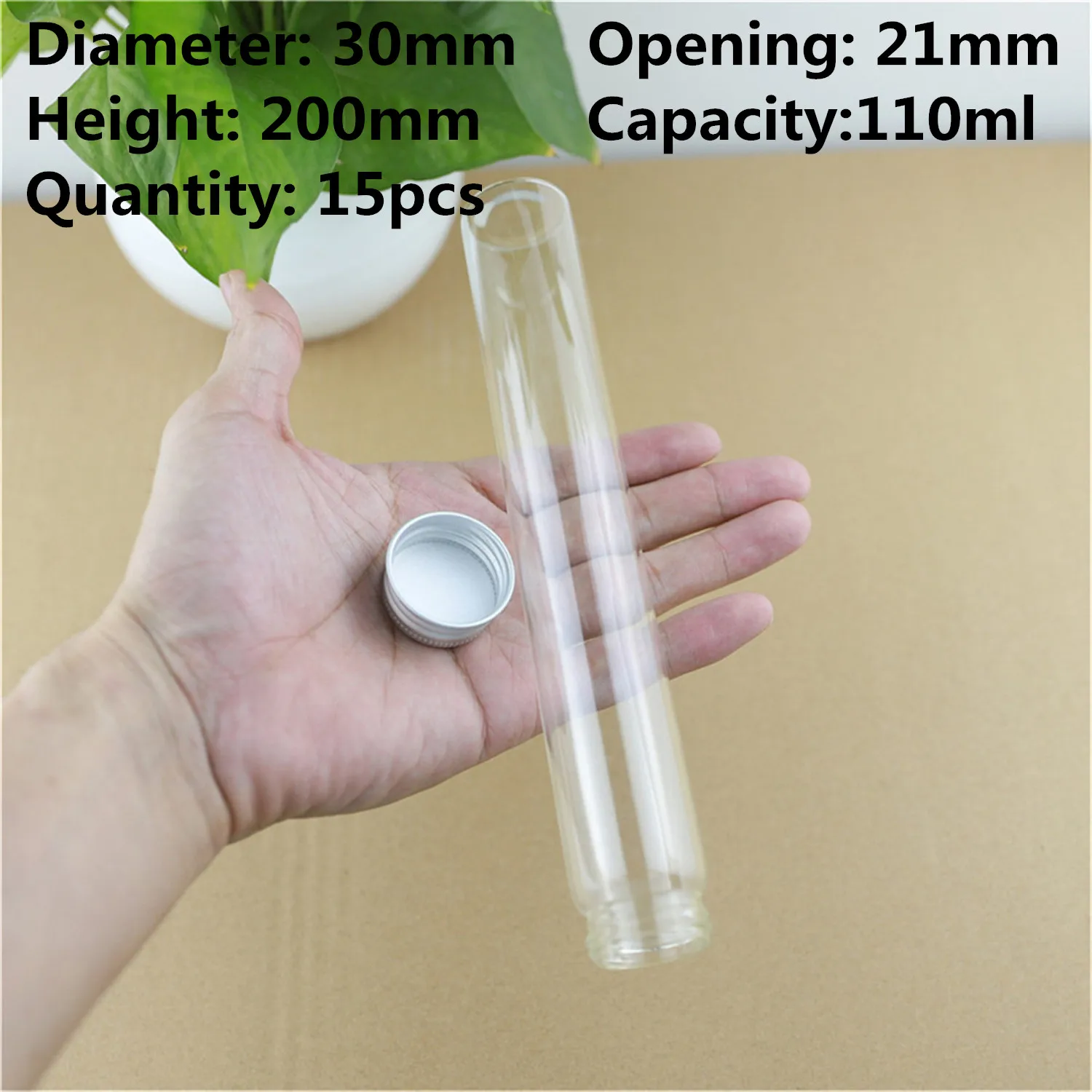 15 PCS Glass test tube 30×200mm 110ml Glass Bottles Aluminum Caps Glass Tiny Jars Vials Glass Containers Decorative Bottle 2