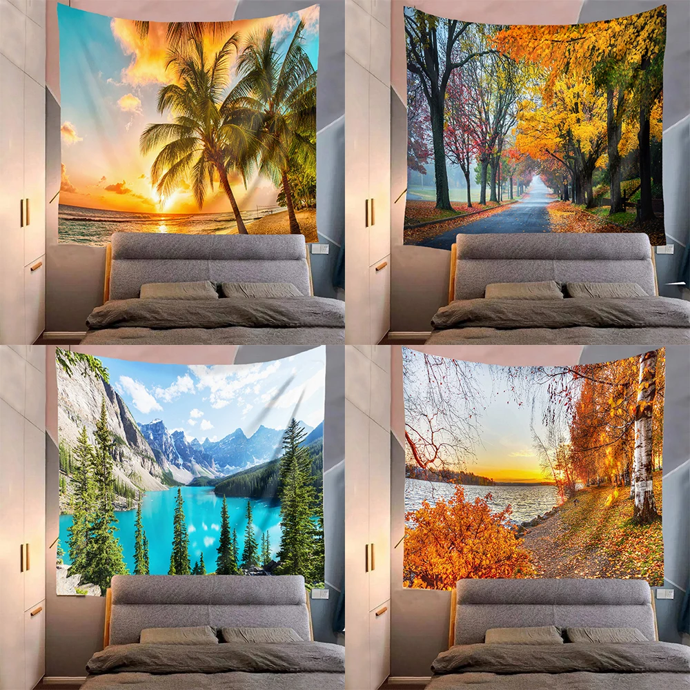 

Decorative Wall Tapestry Landscape Snow Peak Palm Tree Of Life Mandala Beach Orange Room Decor Aesthetic Decoration Home Hanging