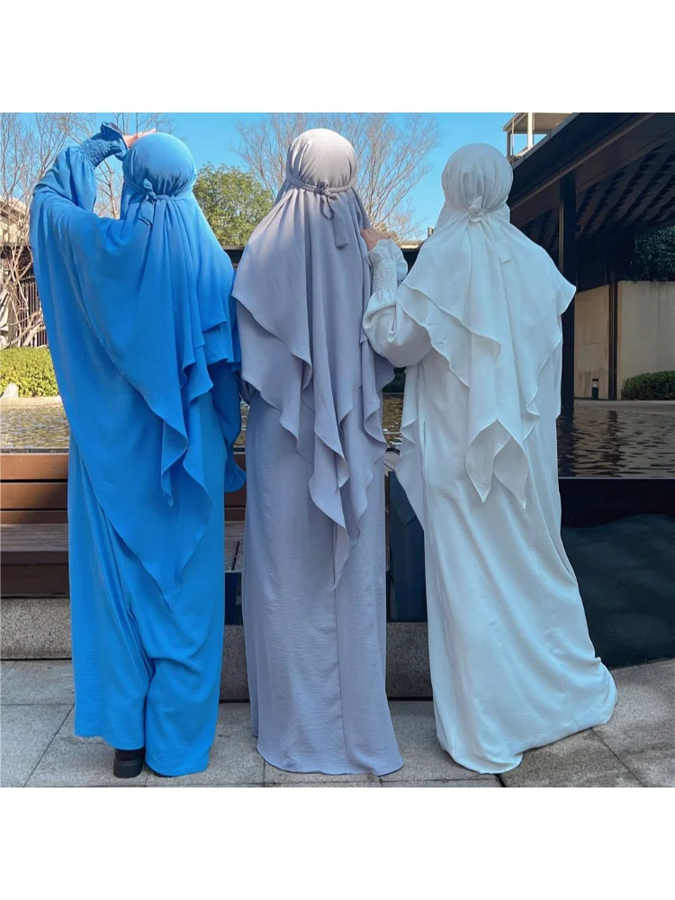 2023 Hijabs Two Layers Long Khimar Muslim Women Headcover Headscarf Niqab Dubai Turkish Islamic Clothing Ramadan Eid Headdress