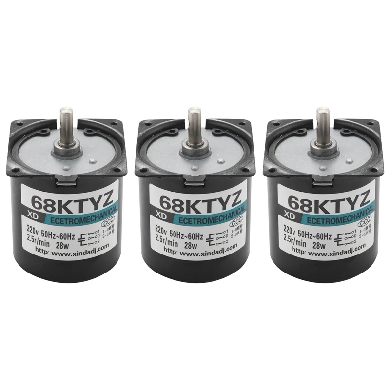 

3Pcs 68Ktyz Mini Gear Motor Ac 220V 28W 2.5R/Min Large Torque Permanent Magnet Synchronous Gear Motor