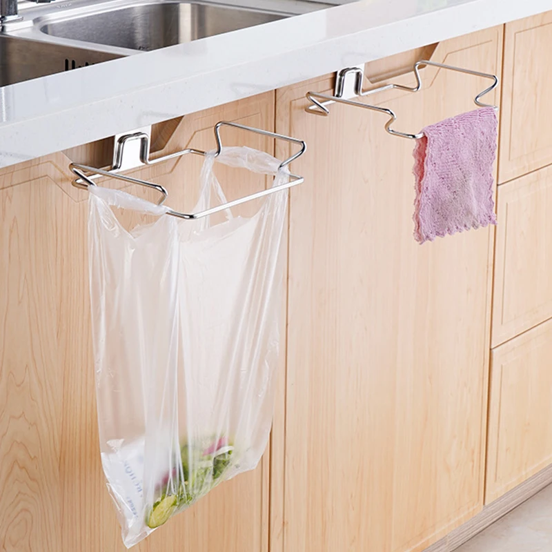 1 Pcs Kitchen Trash Rack Door Garbage Bags Holder Stainless