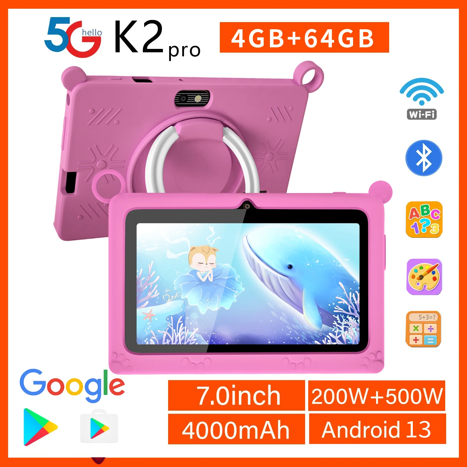 2024 Nuovo Tablet Da 7 Pollici 5G Wifi Versione 4Gb Ram 64Gb Rom Kids Learning Education Dual Camera Tablet Google Android13