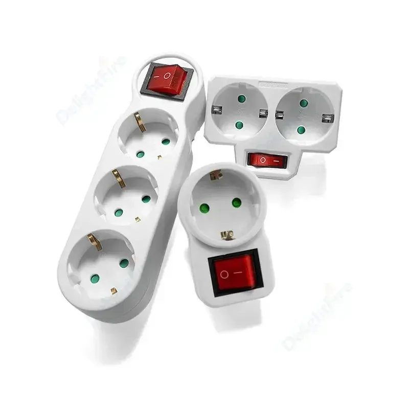 EU Plug Adapter Standard Conversion Socket ON/OFF Switch 16A 250V German Plug 1 to 2/1 to 3 Way Extended Sockets AC Outlets