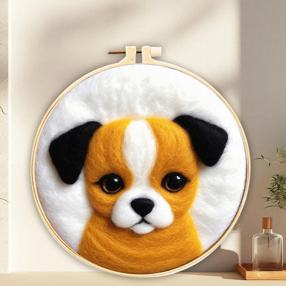 CHENISTORY Felt Painting Kit For Beginners Dog Tiger Wolf Animal Wool Felt Painting Set With Wool Needle Felting Kit Home Decor
