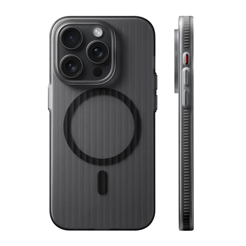 Geometric 3D Stripes Wireless Charging Phone Case with Anti-Fall Bumper and Frosted Finish
